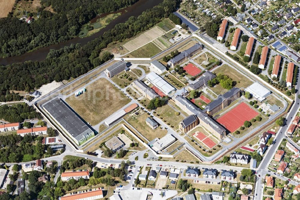 Bautzen from above - Prison grounds and high security fence Prison in Bautzen in the state Saxony, Germany