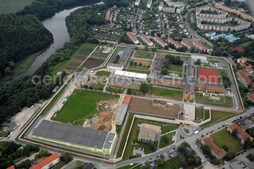 Bautzen from above - Prison grounds and high security fence Prison in Bautzen in the state Saxony, Germany