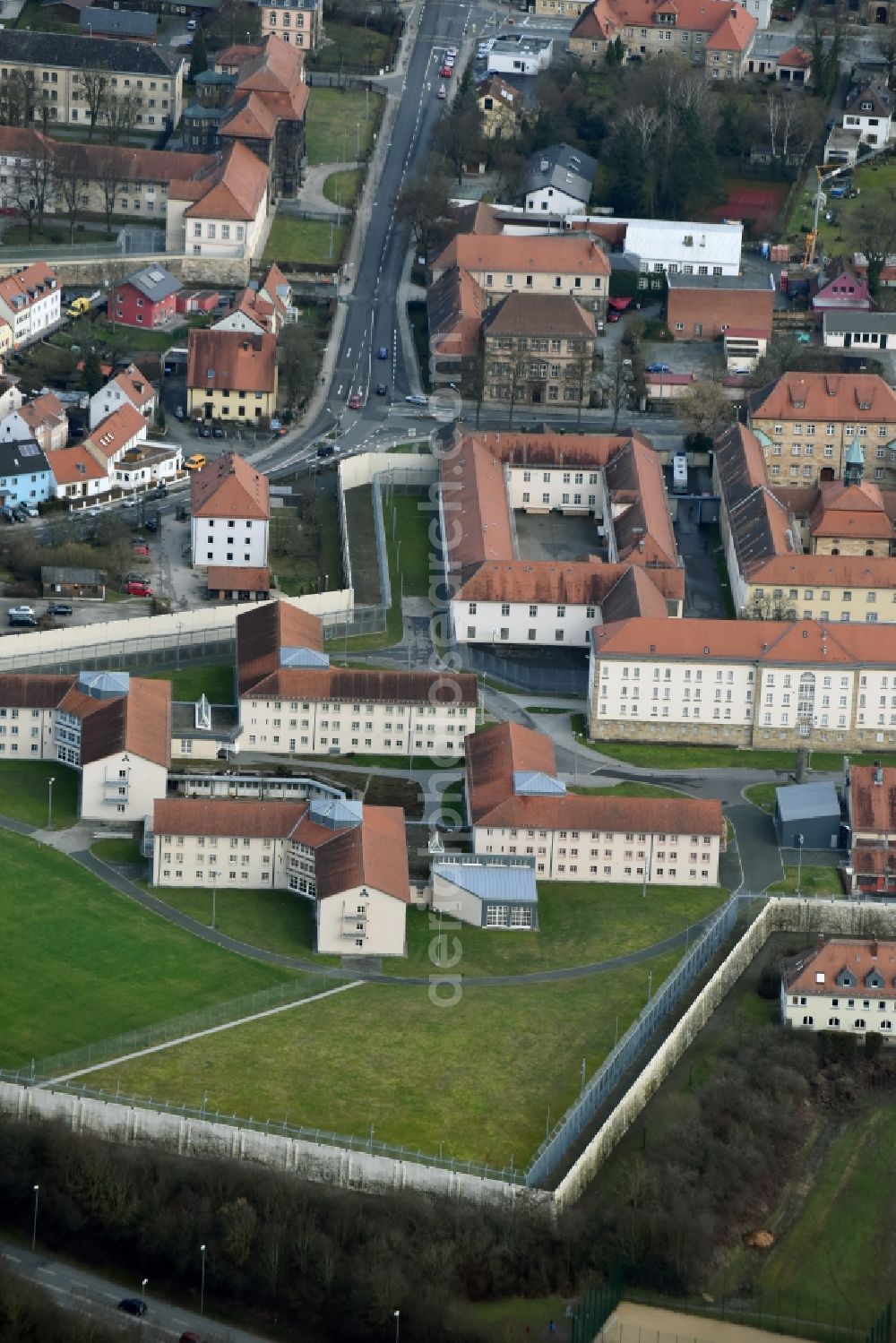 Bayreuth from the bird's eye view: Prison grounds and high security fence Prison in Bayreuth in the state Bavaria