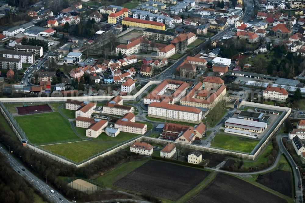 Bayreuth from the bird's eye view: Prison grounds and high security fence Prison in Bayreuth in the state Bavaria