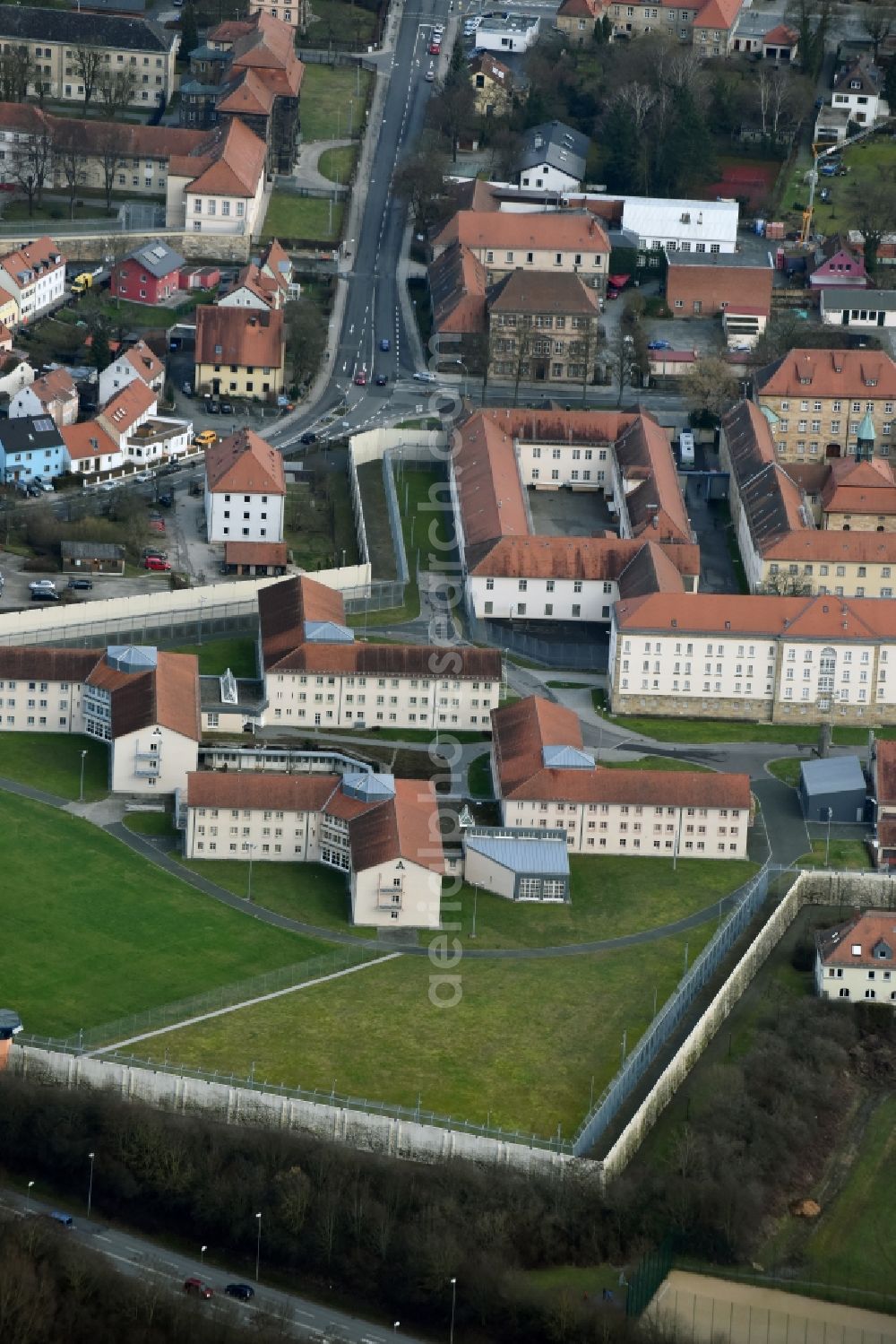 Bayreuth from above - Prison grounds and high security fence Prison in Bayreuth in the state Bavaria