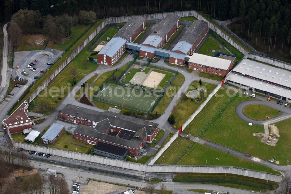 Büren from above - Prison grounds and high security fence Prison Stoeckerbusch in Bueren in the state North Rhine-Westphalia