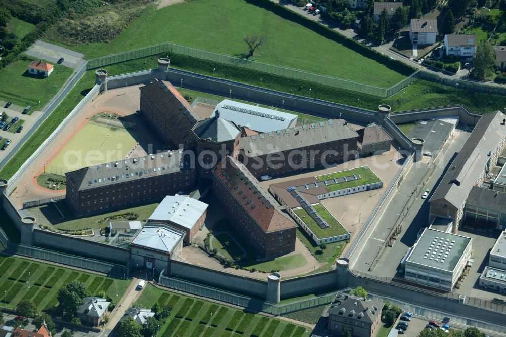 Aerial image Bruchsal - Prison grounds and high security fence Prison in Bruchsal in the state Baden-Wuerttemberg