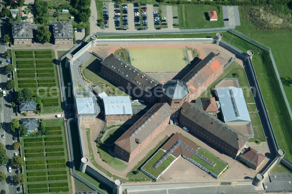 Bruchsal from above - Prison grounds and high security fence Prison in Bruchsal in the state Baden-Wuerttemberg