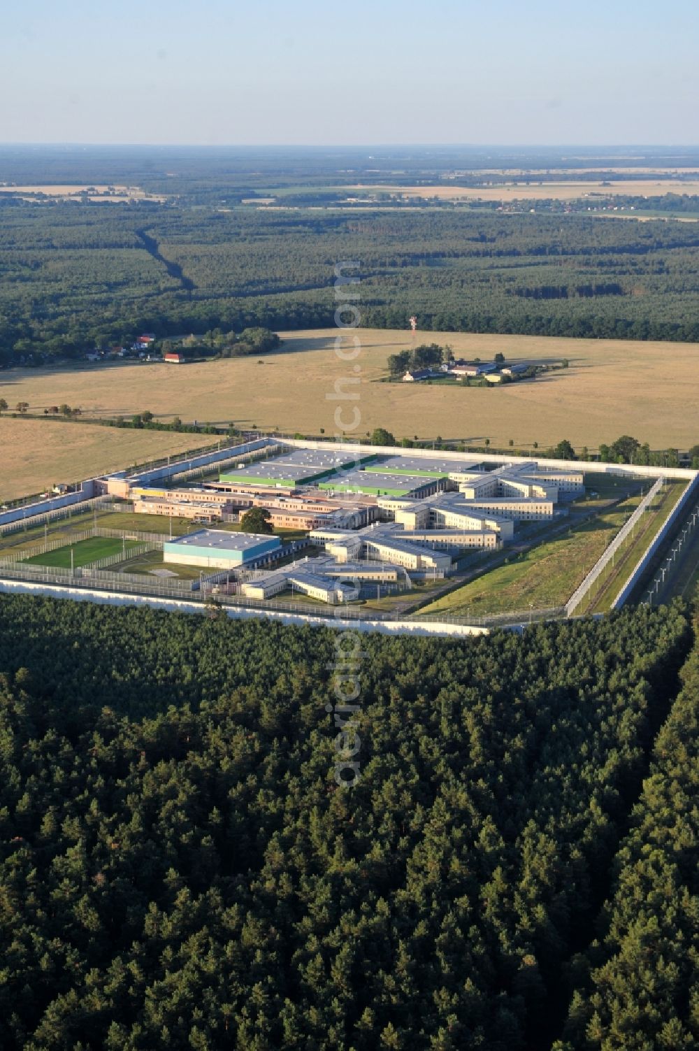 Burg from above - Prison grounds and high security fence Prison in Burg in the state Saxony-Anhalt