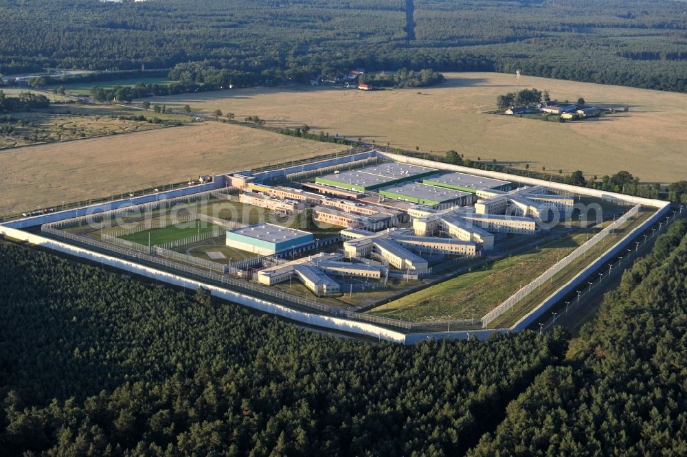 Burg from the bird's eye view: Prison grounds and high security fence Prison in Burg in the state Saxony-Anhalt