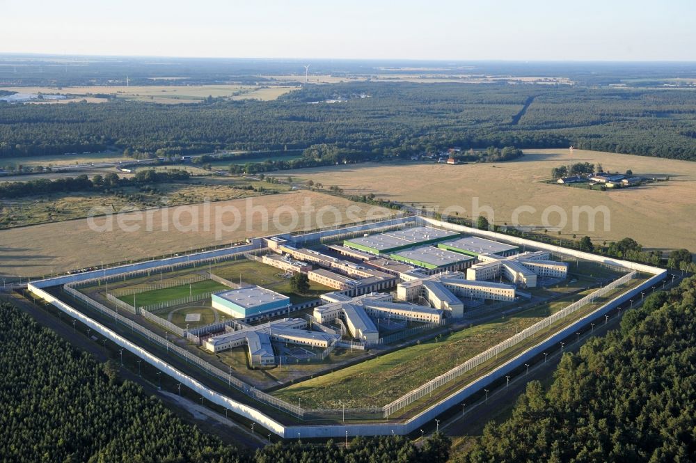 Aerial image Burg - Prison grounds and high security fence Prison in Burg in the state Saxony-Anhalt