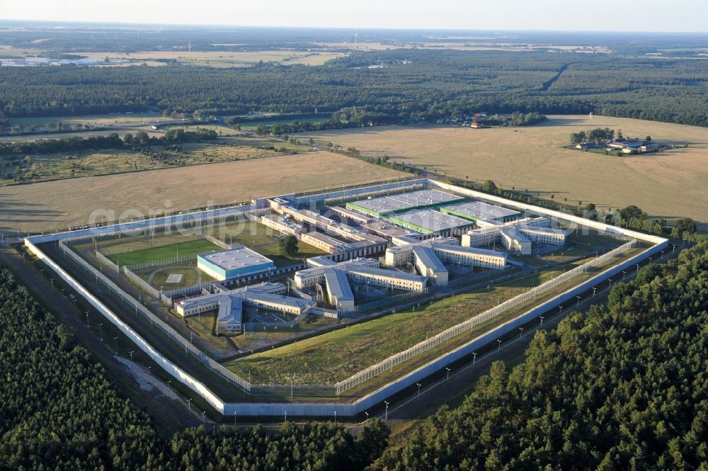 Aerial photograph Burg - Prison grounds and high security fence Prison in Burg in the state Saxony-Anhalt