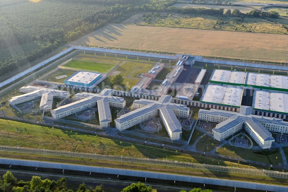 Burg from above - Prison grounds and high security fence Prison in Burg in the state Saxony-Anhalt