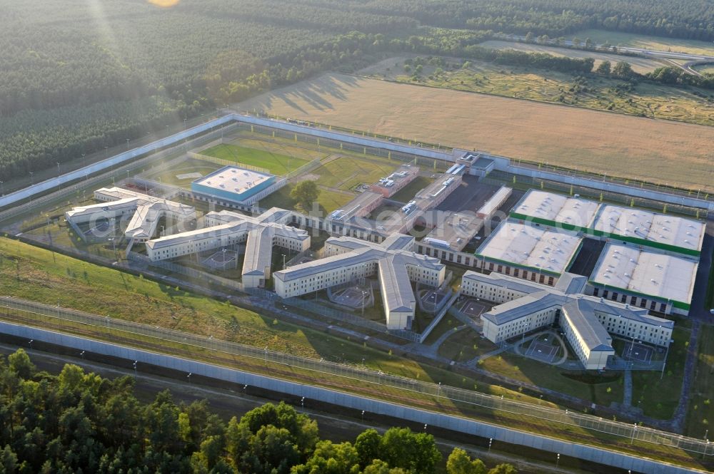 Aerial image Burg - Prison grounds and high security fence Prison in Burg in the state Saxony-Anhalt