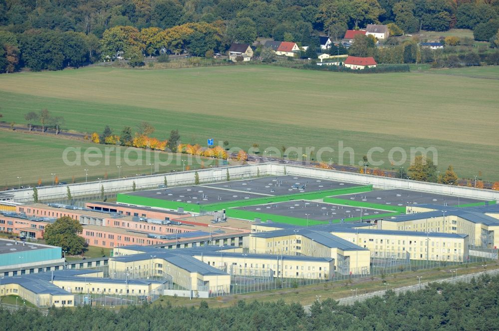 Burg from the bird's eye view: Prison grounds and high security fence Prison in Burg in the state Saxony-Anhalt