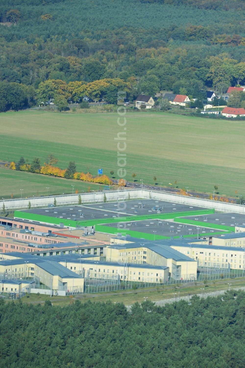 Aerial image Burg - Prison grounds and high security fence Prison in Burg in the state Saxony-Anhalt