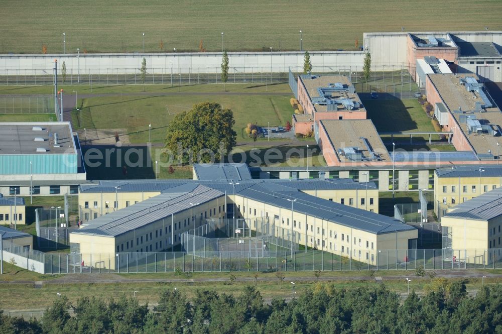 Burg from above - Prison grounds and high security fence Prison in Burg in the state Saxony-Anhalt