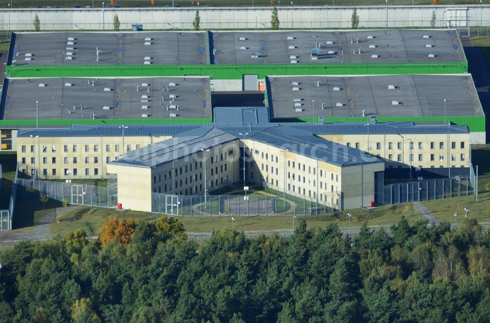 Aerial image Burg - Prison grounds and high security fence Prison in Burg in the state Saxony-Anhalt