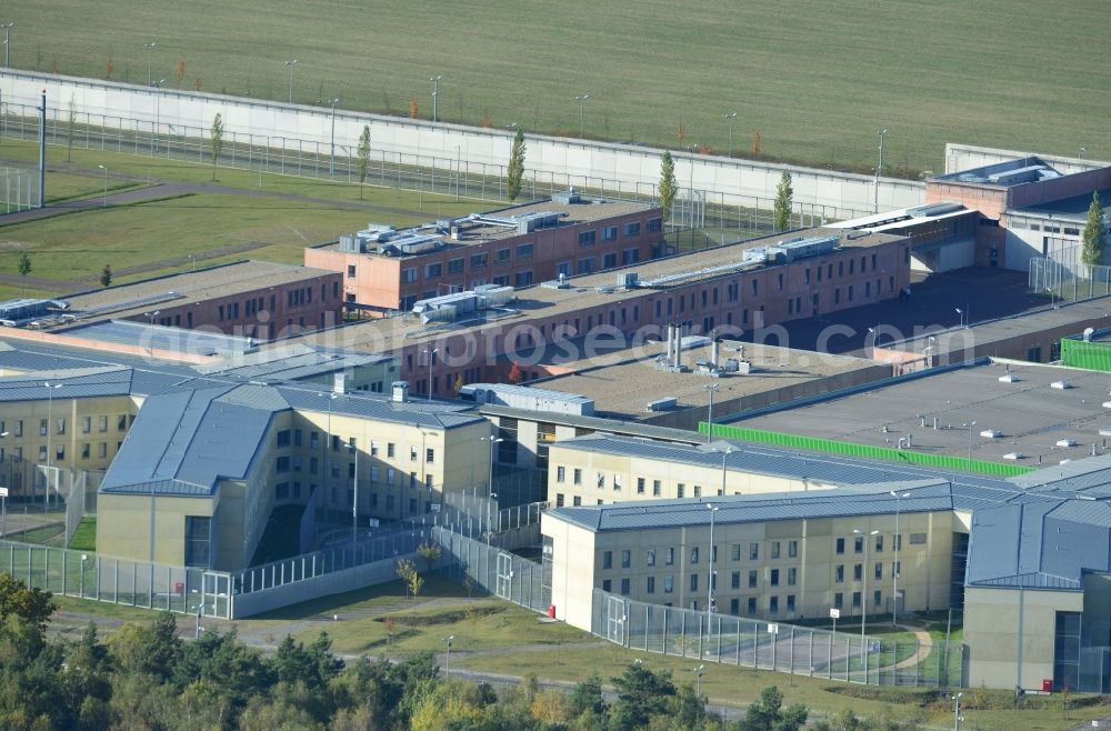 Burg from above - Prison grounds and high security fence Prison in Burg in the state Saxony-Anhalt