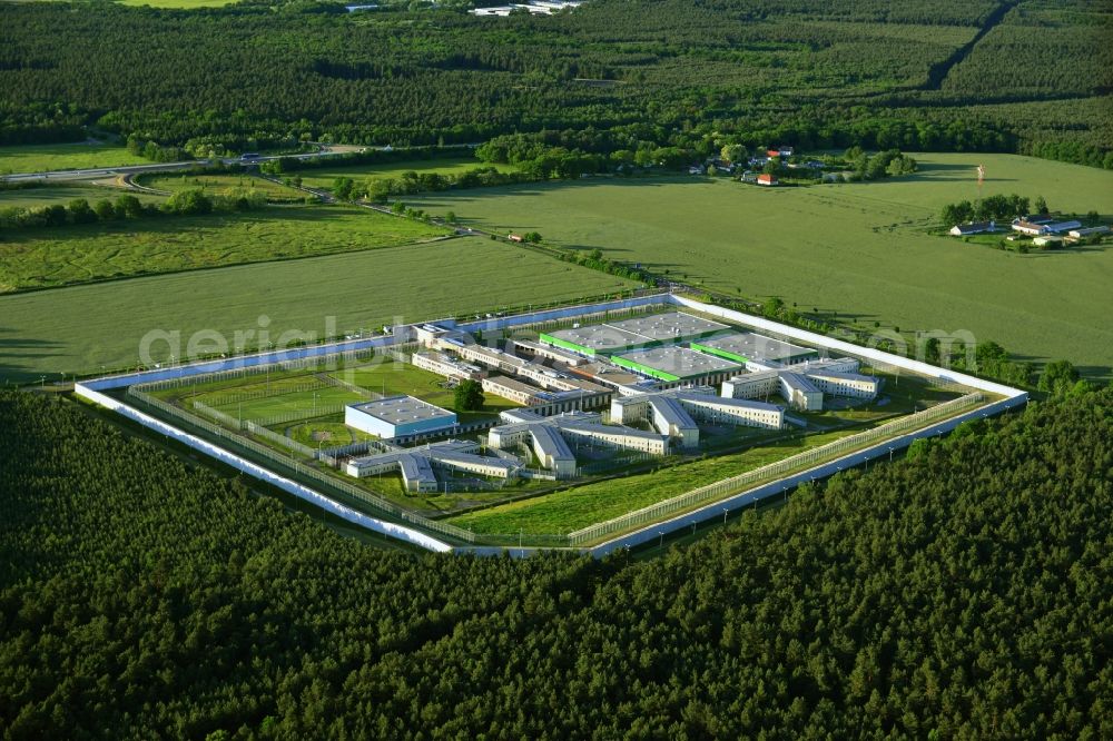 Aerial image Burg - Prison grounds and high security fence Prison in Burg in the state Saxony-Anhalt