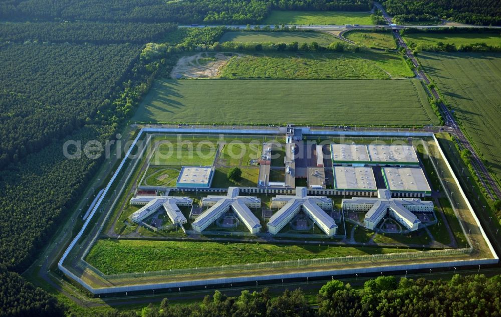 Burg from above - Prison grounds and high security fence Prison in Burg in the state Saxony-Anhalt