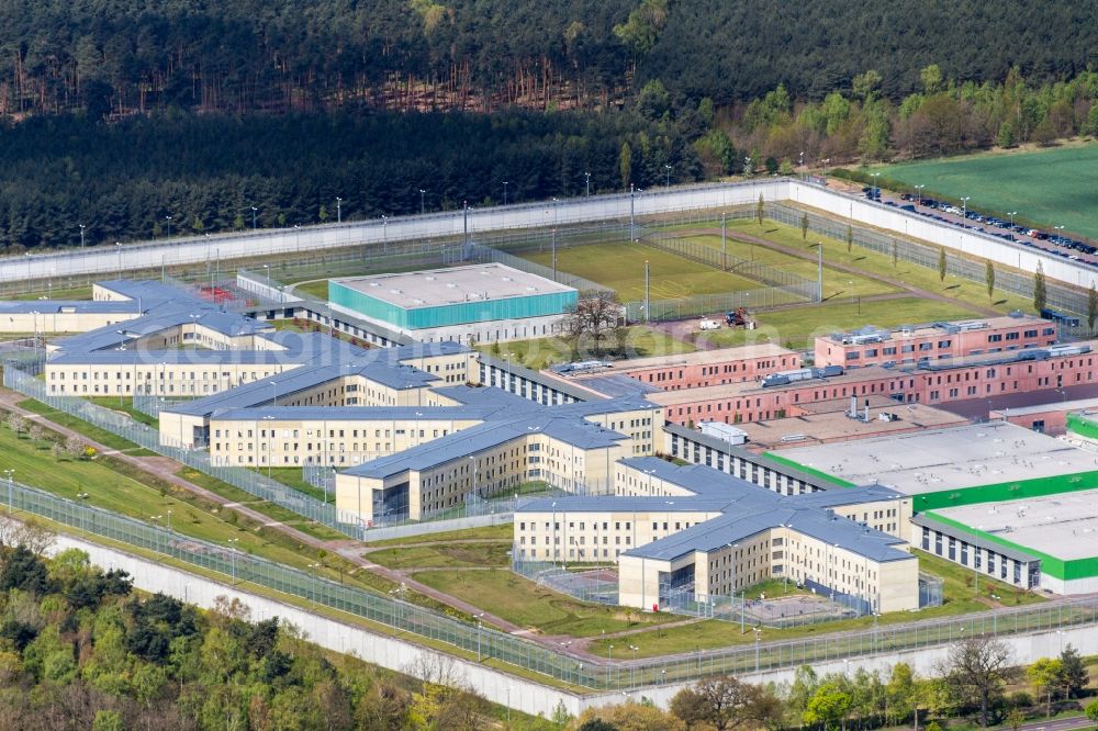 Burg from above - Prison grounds and high security fence Prison in Burg in the state Saxony-Anhalt