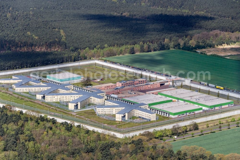 Burg from the bird's eye view: Prison grounds and high security fence Prison in Burg in the state Saxony-Anhalt