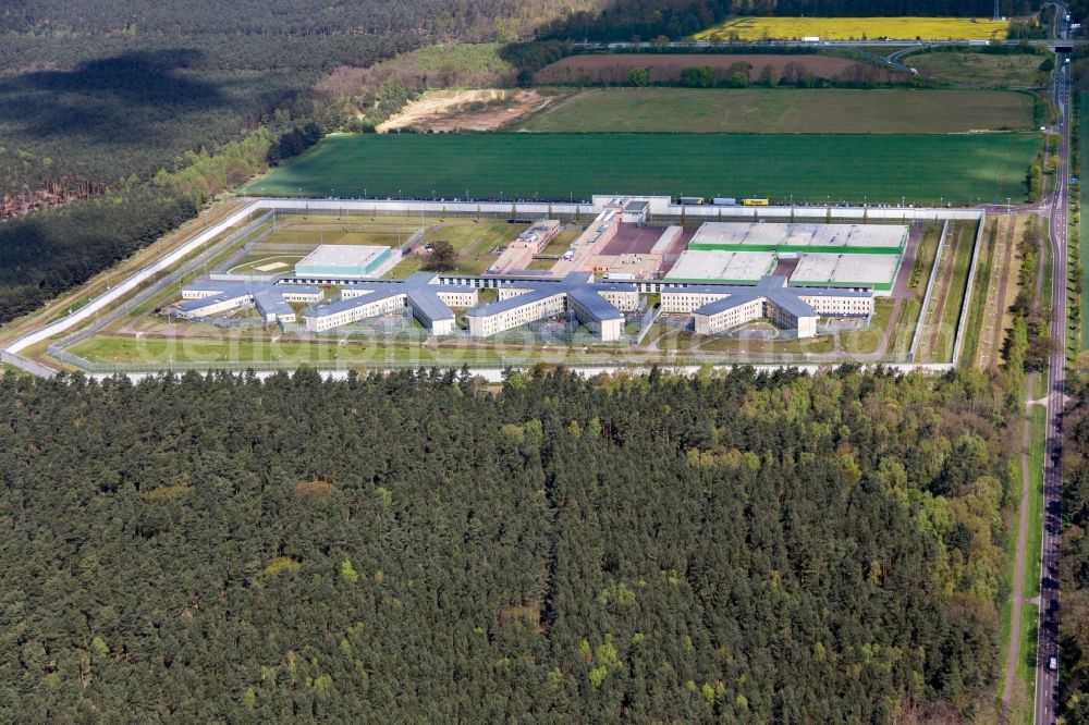 Aerial image Burg - Prison grounds and high security fence Prison in Burg in the state Saxony-Anhalt