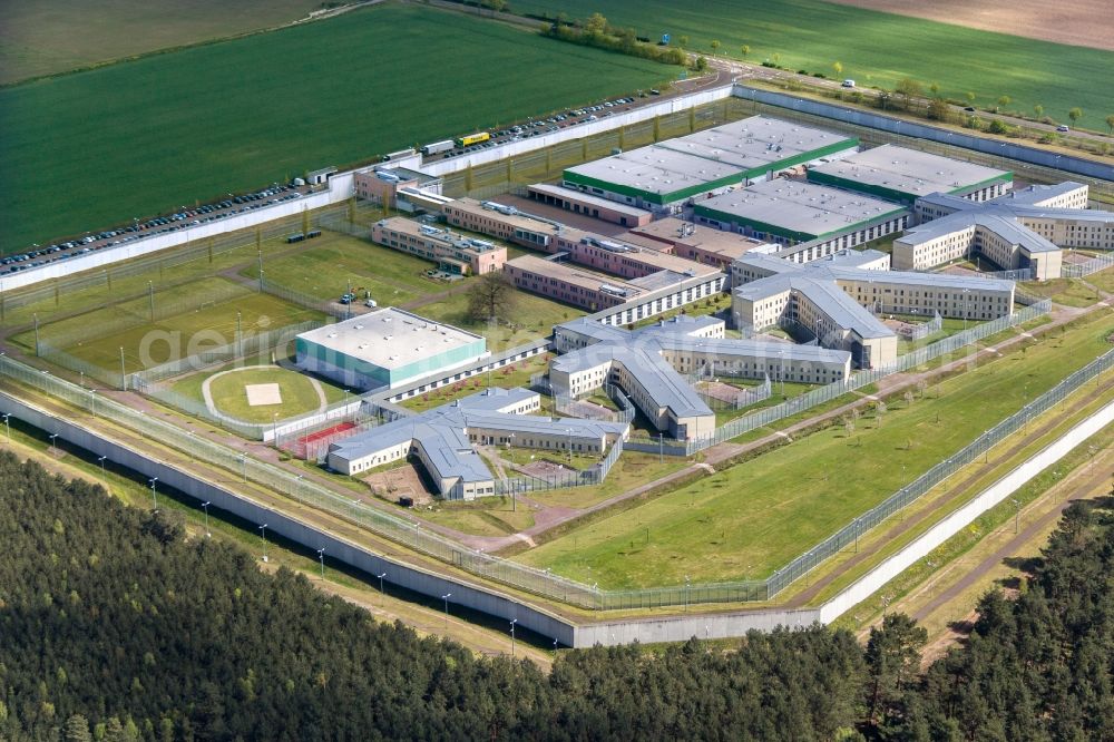 Burg from above - Prison grounds and high security fence Prison in Burg in the state Saxony-Anhalt