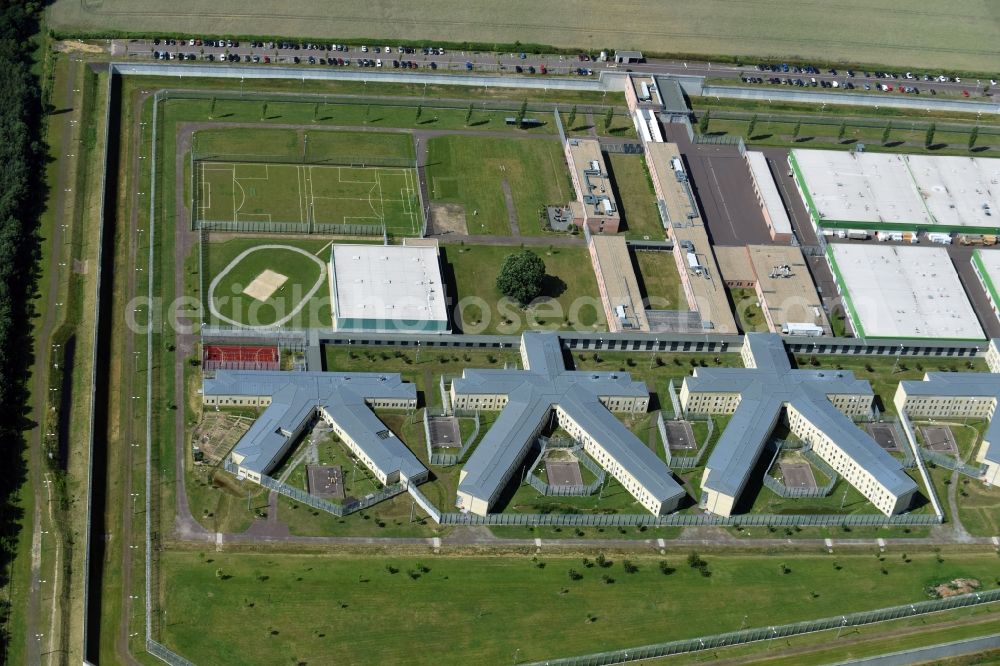 Burg from above - Prison grounds and high security fence Prison in Burg in the state Saxony-Anhalt