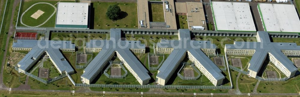 Aerial image Burg - Prison grounds and high security fence Prison in Burg in the state Saxony-Anhalt