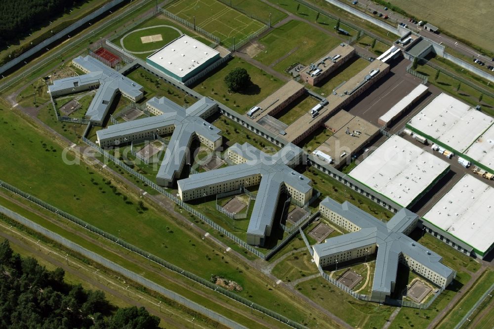 Aerial image Burg - Prison grounds and high security fence Prison in Burg in the state Saxony-Anhalt