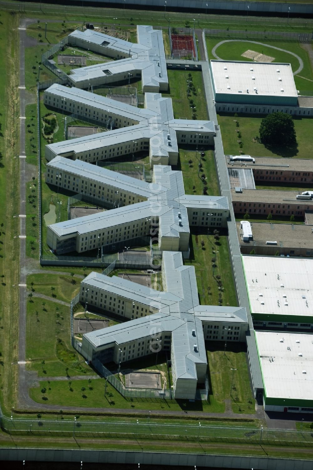 Aerial image Burg - Prison grounds and high security fence Prison in Burg in the state Saxony-Anhalt