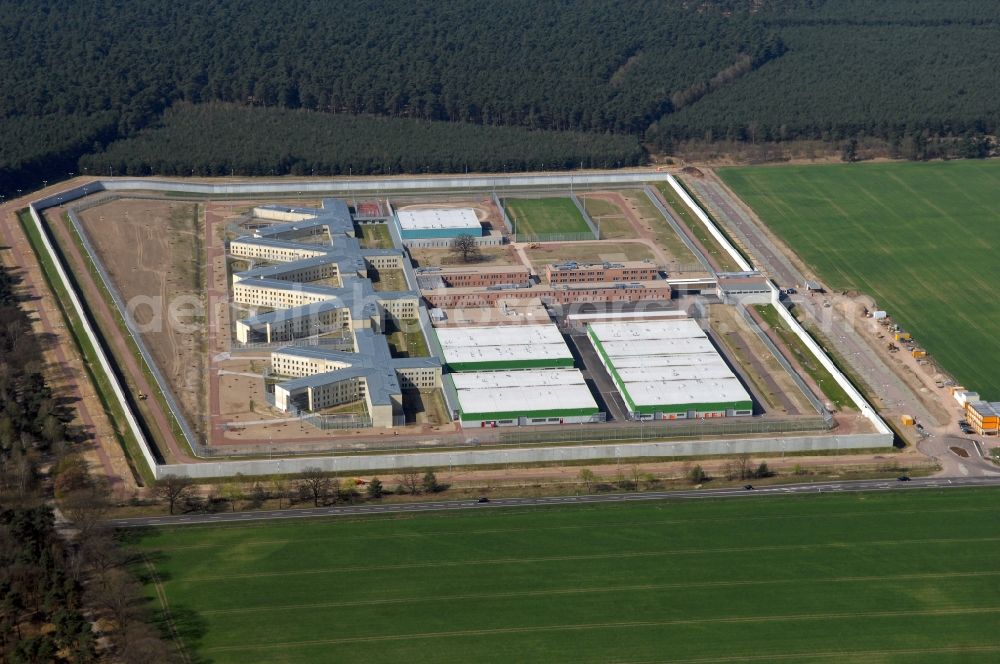 Aerial image Burg - Prison grounds and high security fence Prison in Burg in the state Saxony-Anhalt