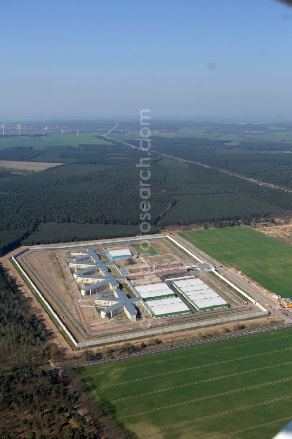 Burg from above - Prison grounds and high security fence Prison in Burg in the state Saxony-Anhalt