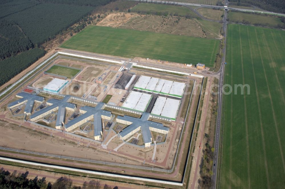 Aerial image Burg - Prison grounds and high security fence Prison in Burg in the state Saxony-Anhalt