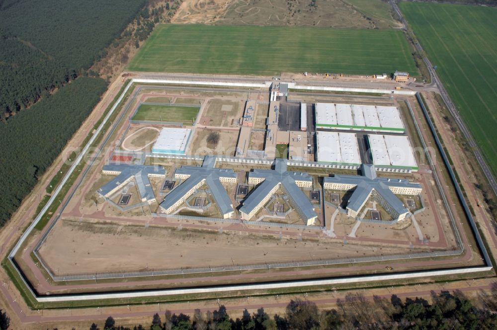 Burg from above - Prison grounds and high security fence Prison in Burg in the state Saxony-Anhalt