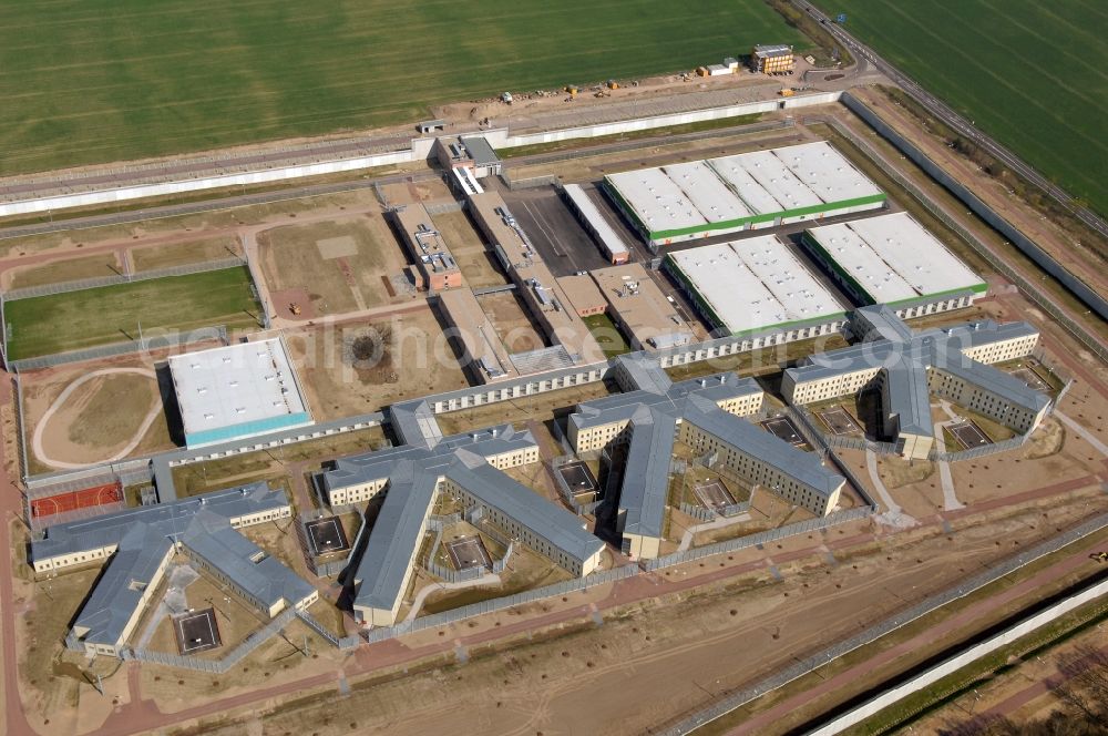 Aerial image Burg - Prison grounds and high security fence Prison in Burg in the state Saxony-Anhalt