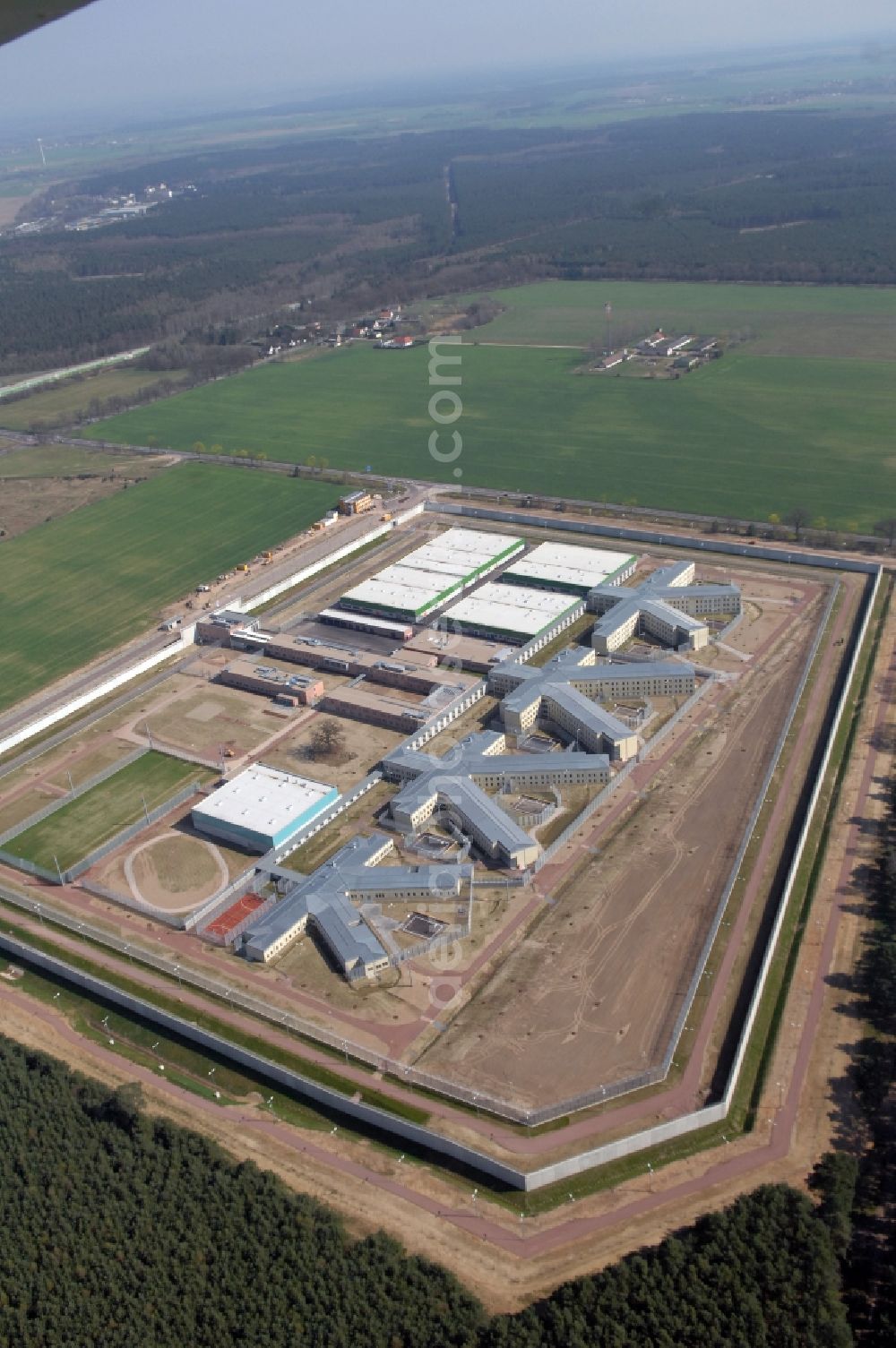 Burg from above - Prison grounds and high security fence Prison in Burg in the state Saxony-Anhalt