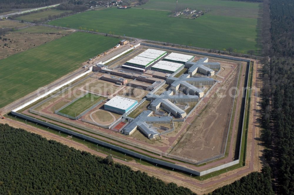 Aerial image Burg - Prison grounds and high security fence Prison in Burg in the state Saxony-Anhalt