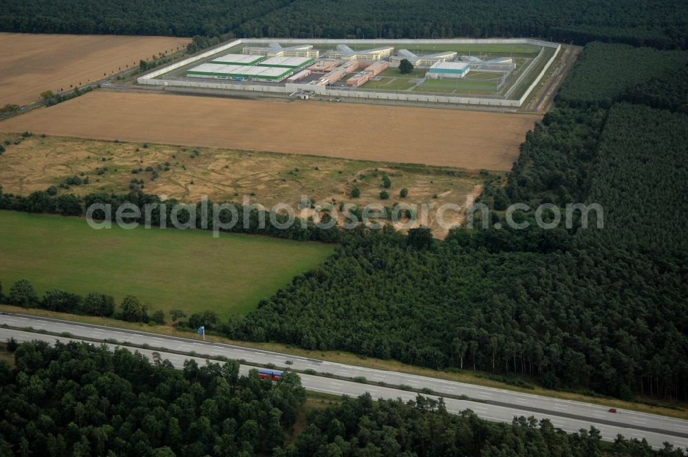 Aerial image Burg - Prison grounds and high security fence Prison in Burg in the state Saxony-Anhalt