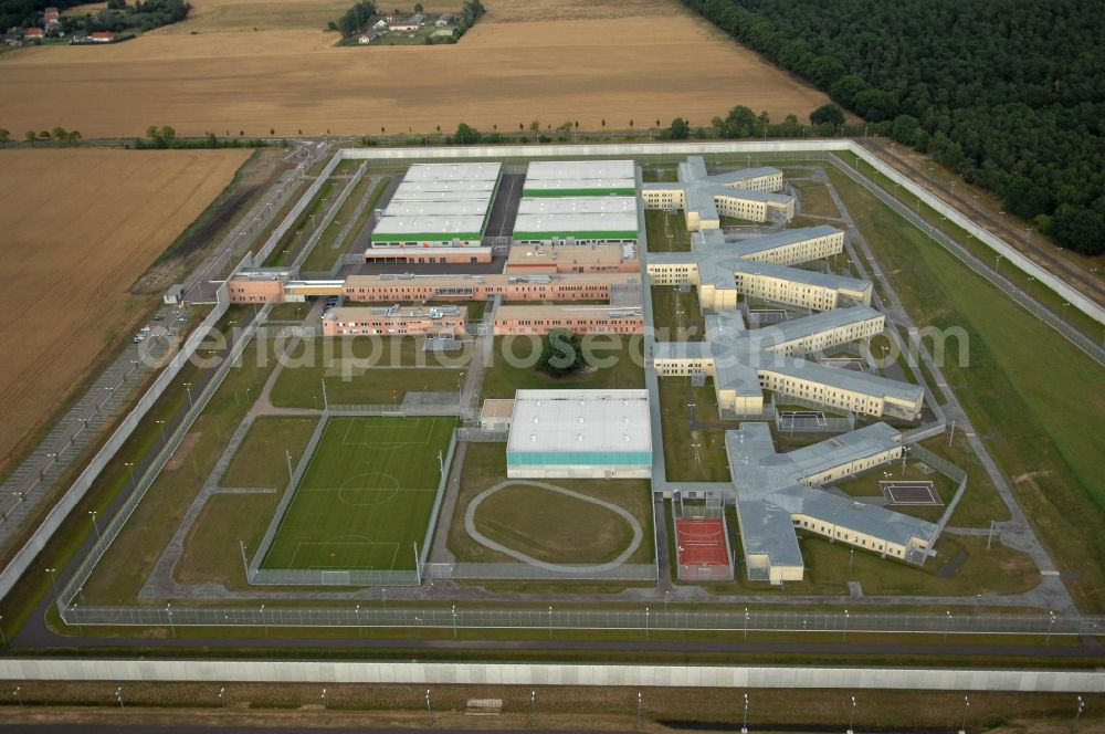 Burg from above - Prison grounds and high security fence Prison in Burg in the state Saxony-Anhalt