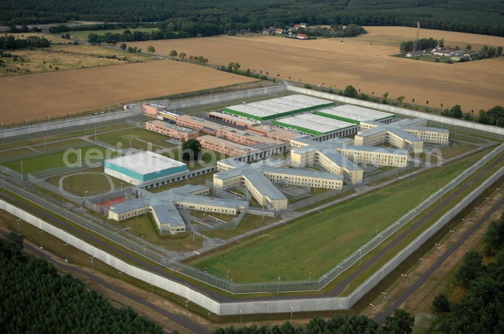 Burg from the bird's eye view: Prison grounds and high security fence Prison in Burg in the state Saxony-Anhalt