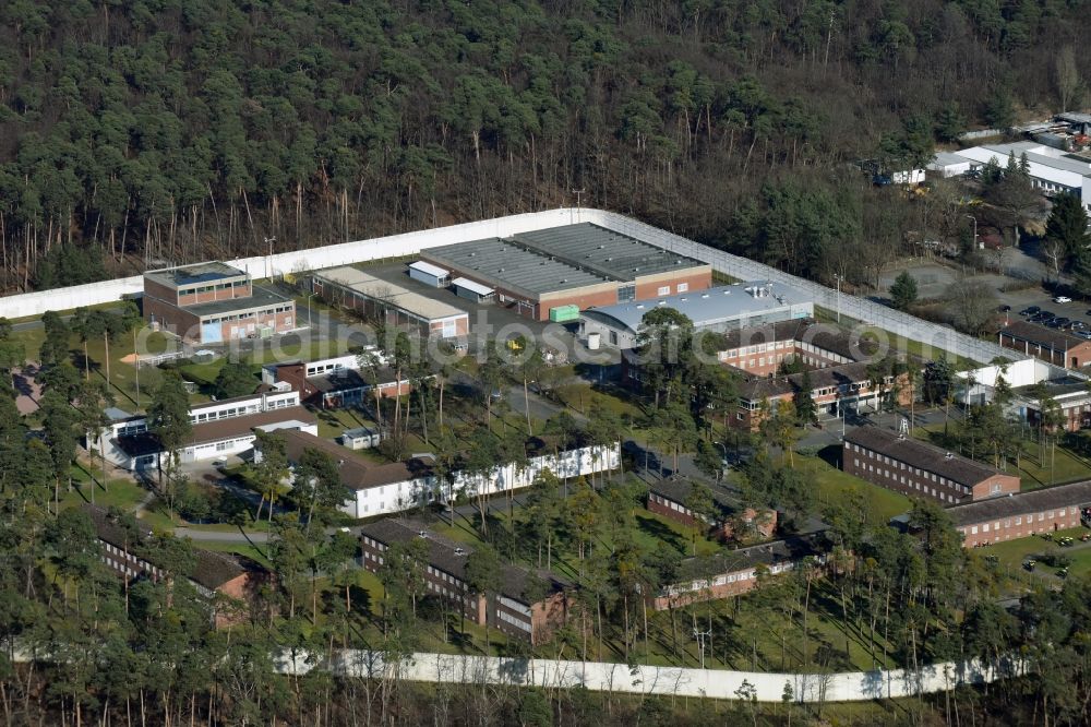 Darmstadt from the bird's eye view: Prison grounds and high security fence Prison in Darmstadt in the state Hesse