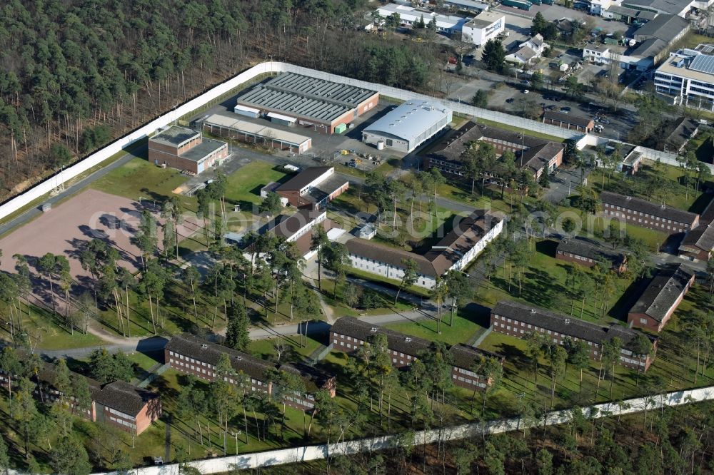 Darmstadt from the bird's eye view: Prison grounds and high security fence Prison in Darmstadt in the state Hesse