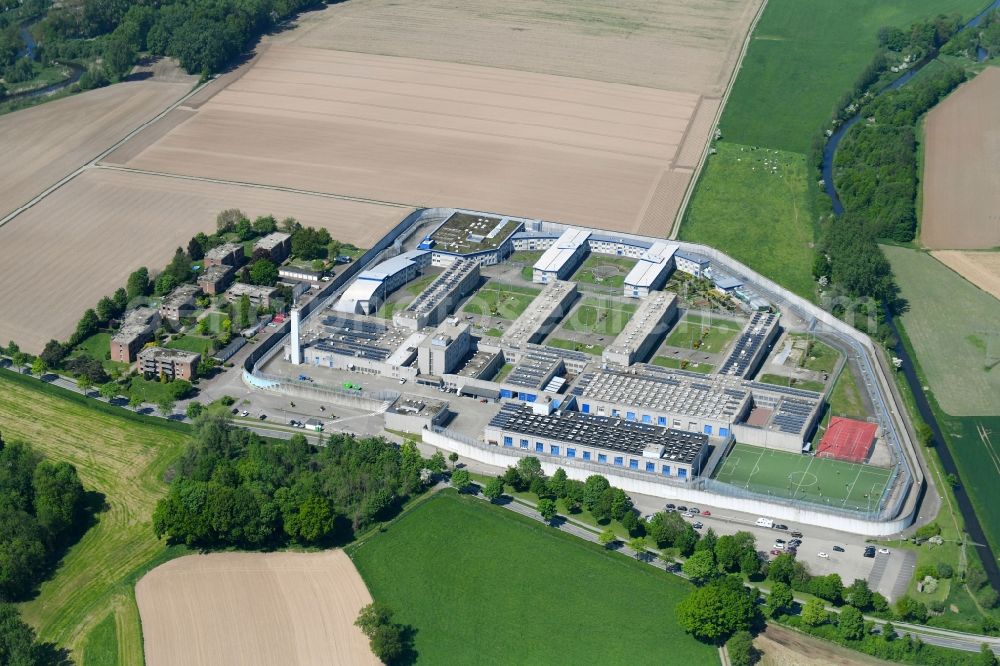 Geldern from above - Prison grounds and high security fence Prison in Geldern in the state North Rhine-Westphalia, Germany