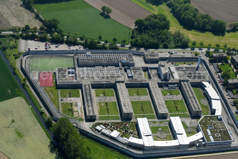 Geldern from above - Prison grounds and high security fence Prison in Geldern in the state North Rhine-Westphalia, Germany