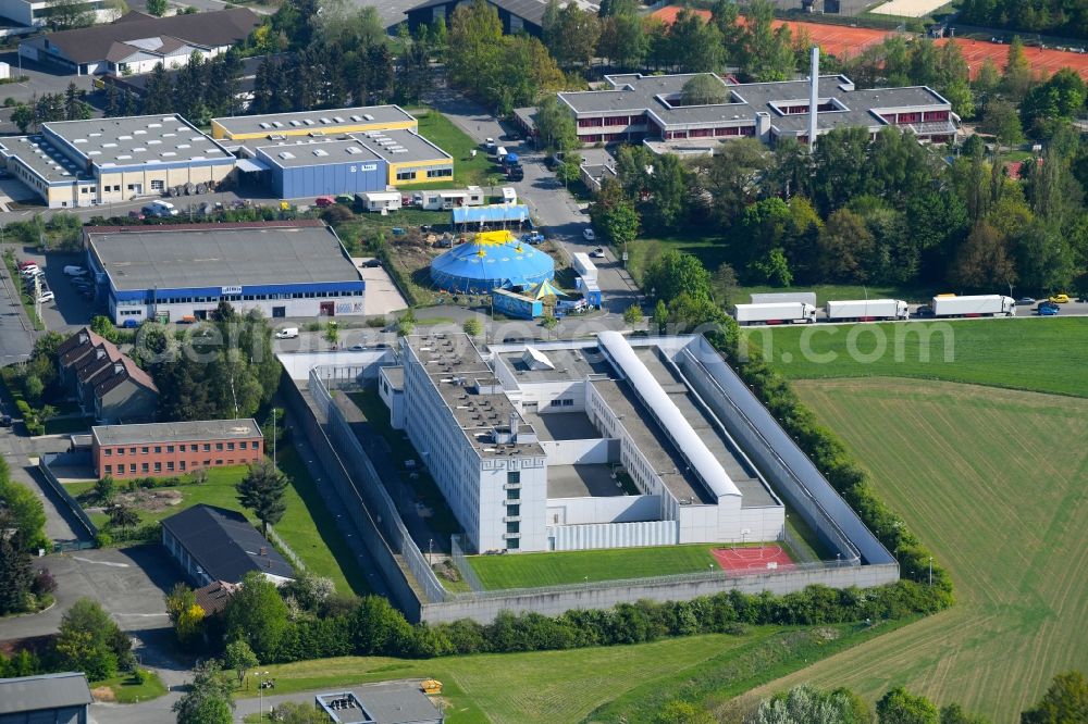 Hof from above - Prison grounds and high security fence Prison Hof in Hof in the state Bavaria, Germany