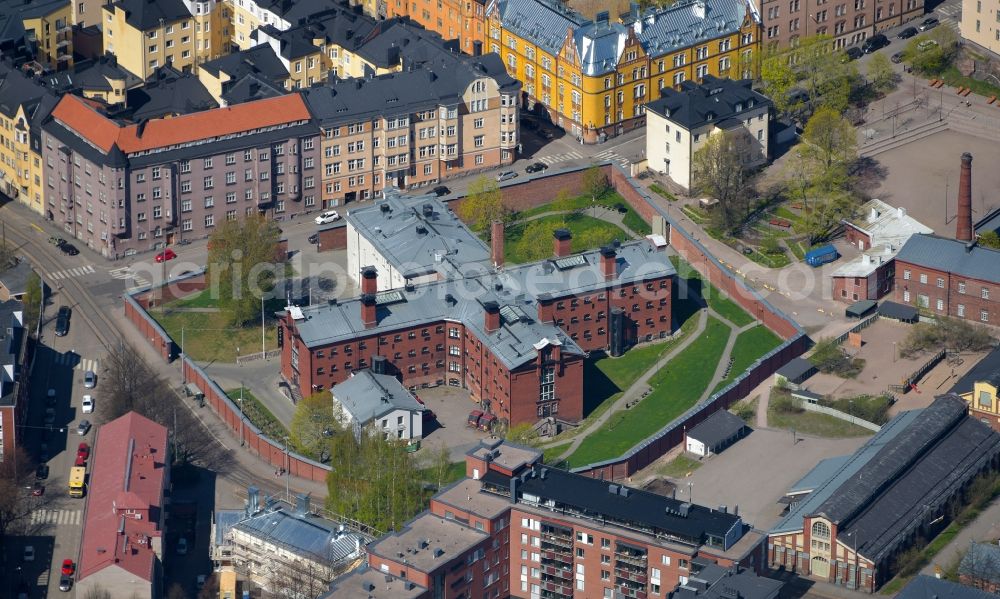 Helsinki from above - Prison grounds and high security fence Prison Katajanokka in Helsinki in Finland