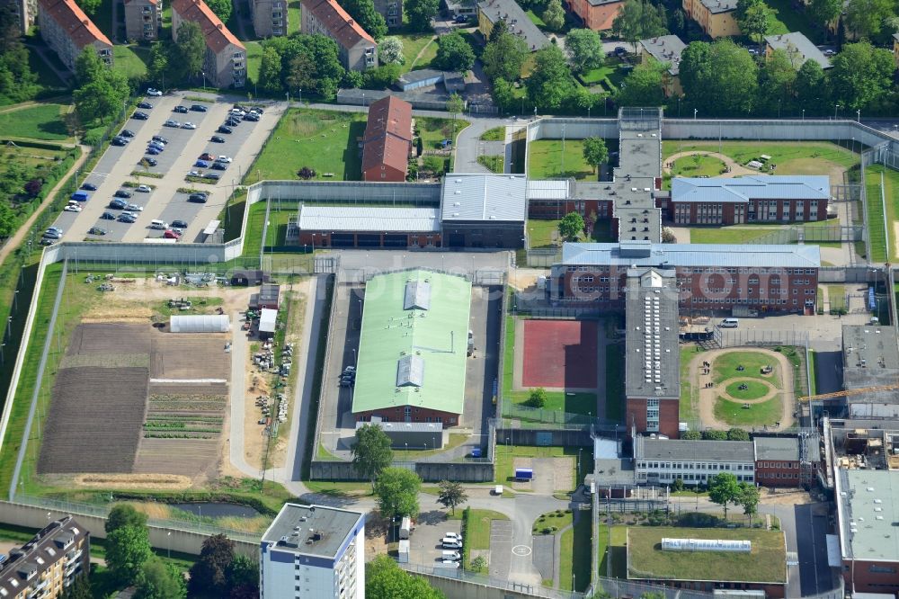 Lübeck from above - Prison grounds and high security fence Prison in Luebeck in the state Schleswig-Holstein