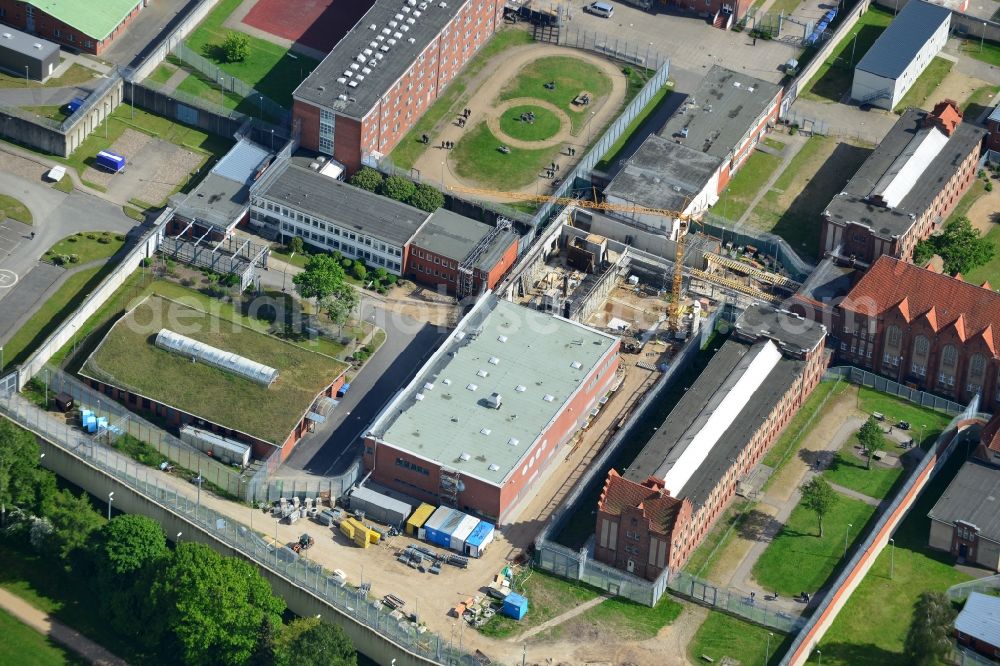 Lübeck from above - Prison grounds and high security fence Prison in Luebeck in the state Schleswig-Holstein