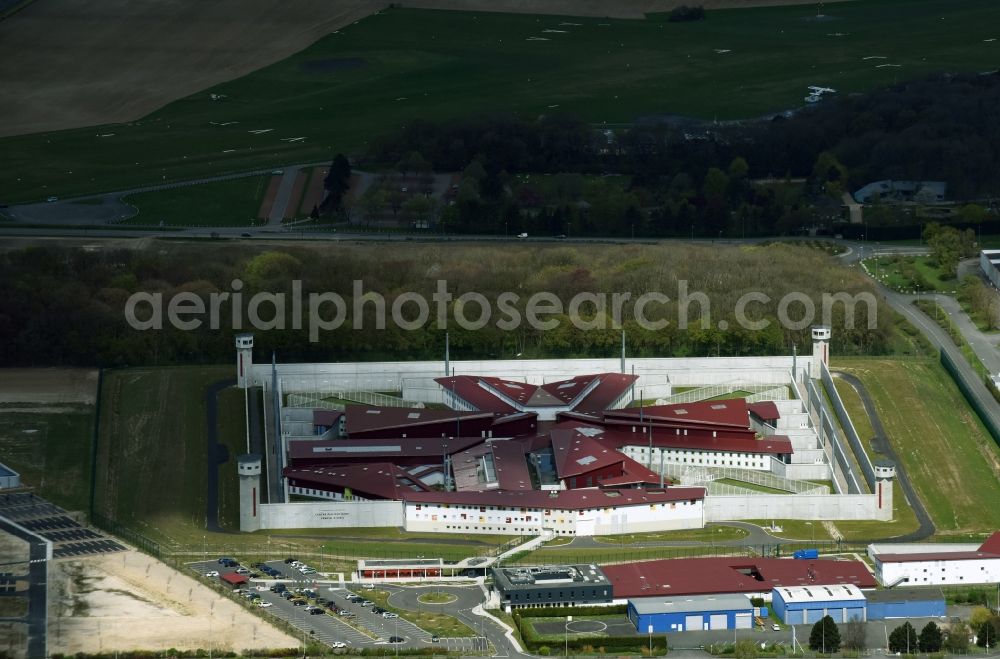 Aerial image Lens Vendin-le-Vieil - Prison grounds and high security fence Prison in Lens Vendin-le-Vieil in Nord-Pas-de-Calais Picardy, France