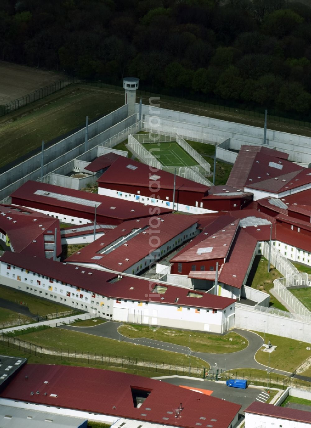 Aerial image Lens Vendin-le-Vieil - Prison grounds and high security fence Prison in Lens Vendin-le-Vieil in Nord-Pas-de-Calais Picardy, France