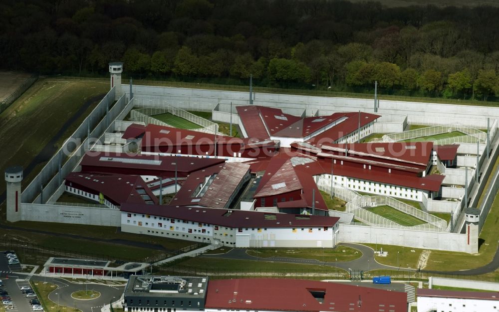 Aerial image Lens Vendin-le-Vieil - Prison grounds and high security fence Prison in Lens Vendin-le-Vieil in Nord-Pas-de-Calais Picardy, France